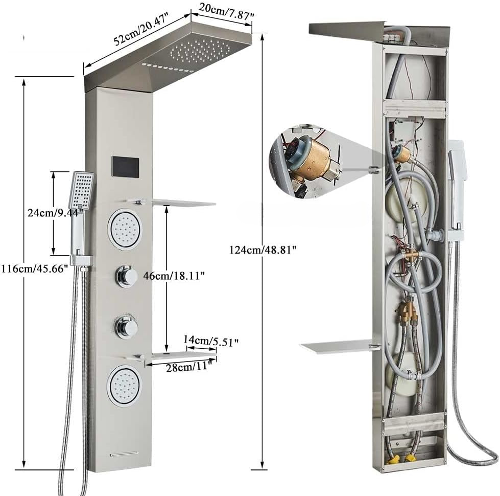 Douchepaneel Regendouche VoordeelPaleis® Carls LCD Premium RVS Brushed