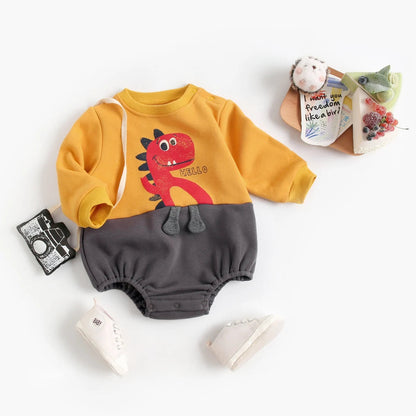 Fleece Onesie – Zacht Katoen, Dino Print – Warm en Comfortabel voor Baby Kleding
