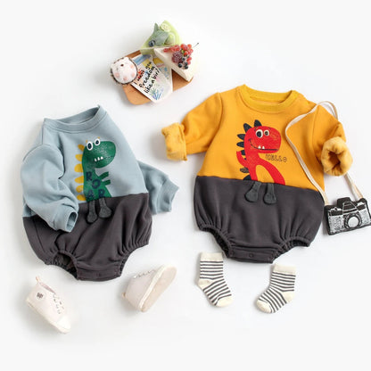 Fleece Onesie – Zacht Katoen, Dino Print – Warm en Comfortabel voor Baby Kleding