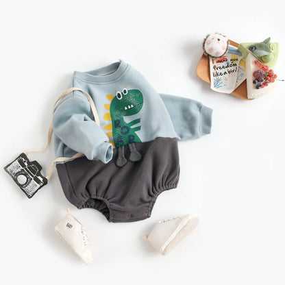 Fleece Onesie – Zacht Katoen, Dino Print – Warm en Comfortabel voor Baby Kleding