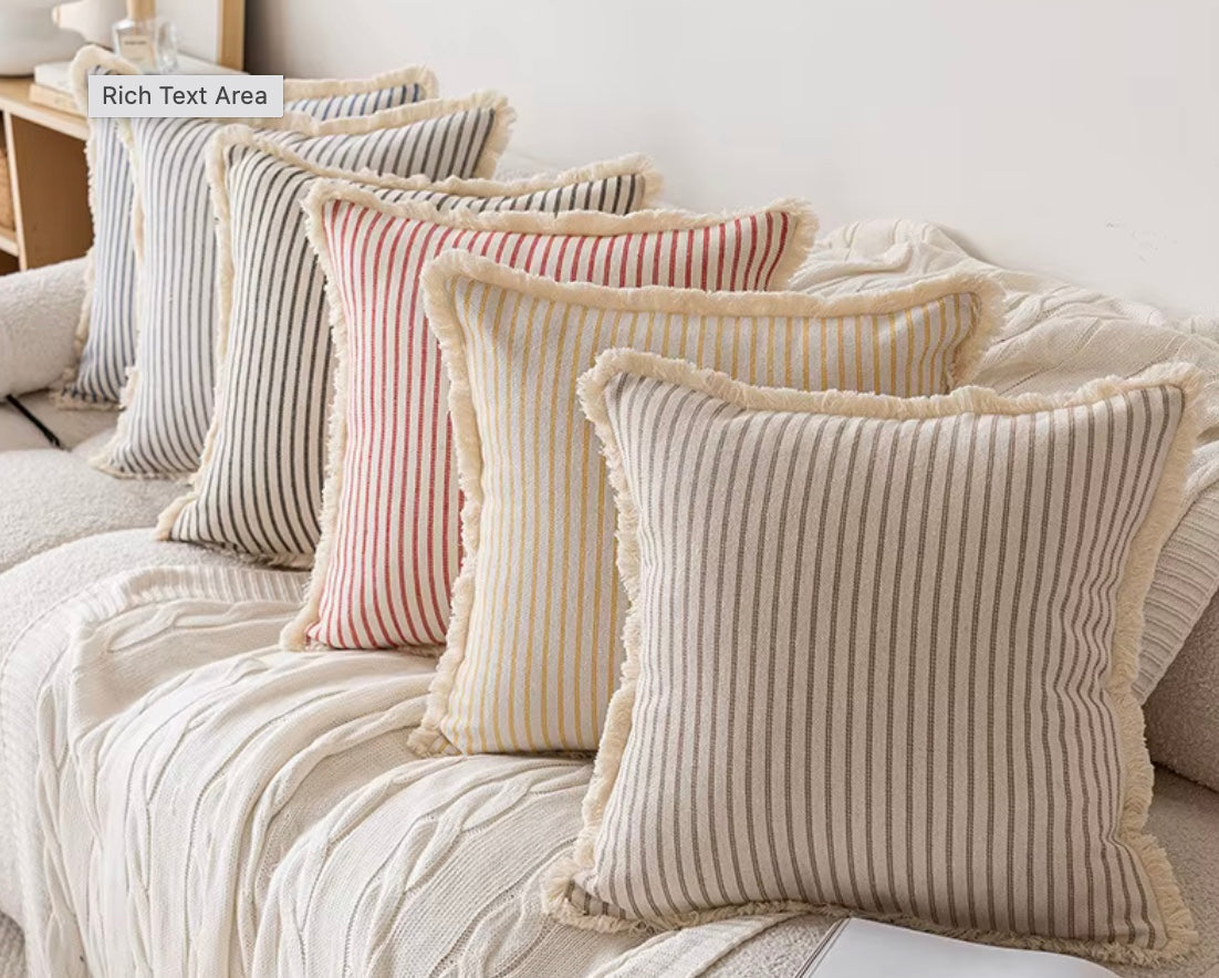 Elegante Kussenhoes met Jacquardpatroon en Franjes - Katoen-Linnenmix