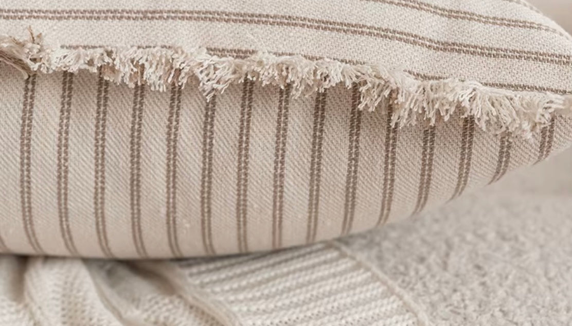 Elegante Kussenhoes met Jacquardpatroon en Franjes - Katoen-Linnenmix