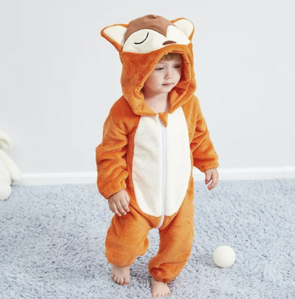 DierenKnuffel babypakje met ritssluiting – zacht & ademend rompertje met dierenkap