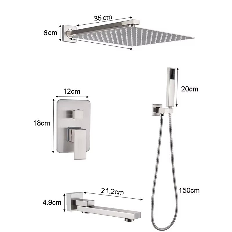 Doucheset Bolivia Premium 30 cm. regendouche vierkant 2-weg RVS geborsteld