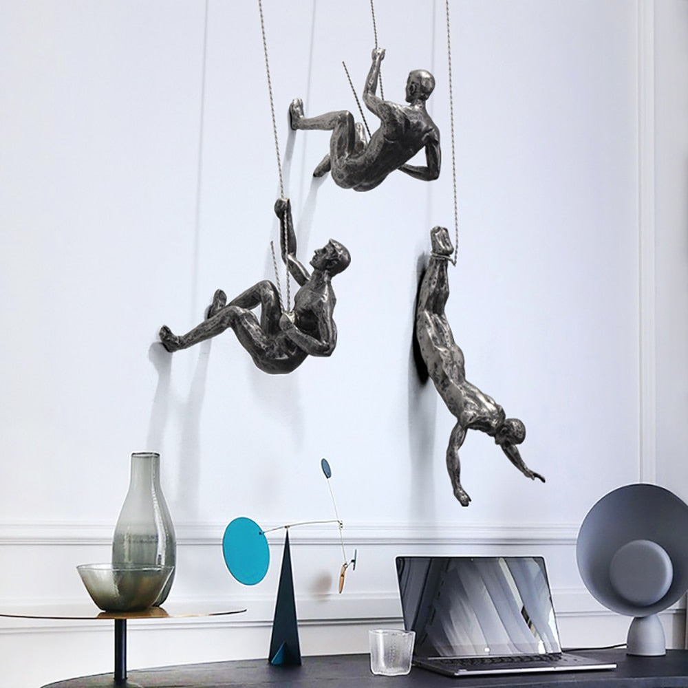 CraftedClimb Klimfiguren Wanddecoratie – Inspirerende Muurkunst van Hars en IJzer