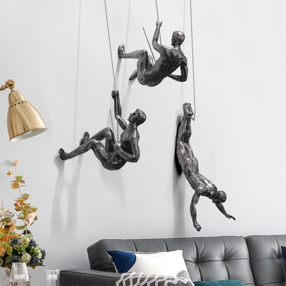 CraftedClimb Klimfiguren Wanddecoratie – Inspirerende Muurkunst van Hars en IJzer