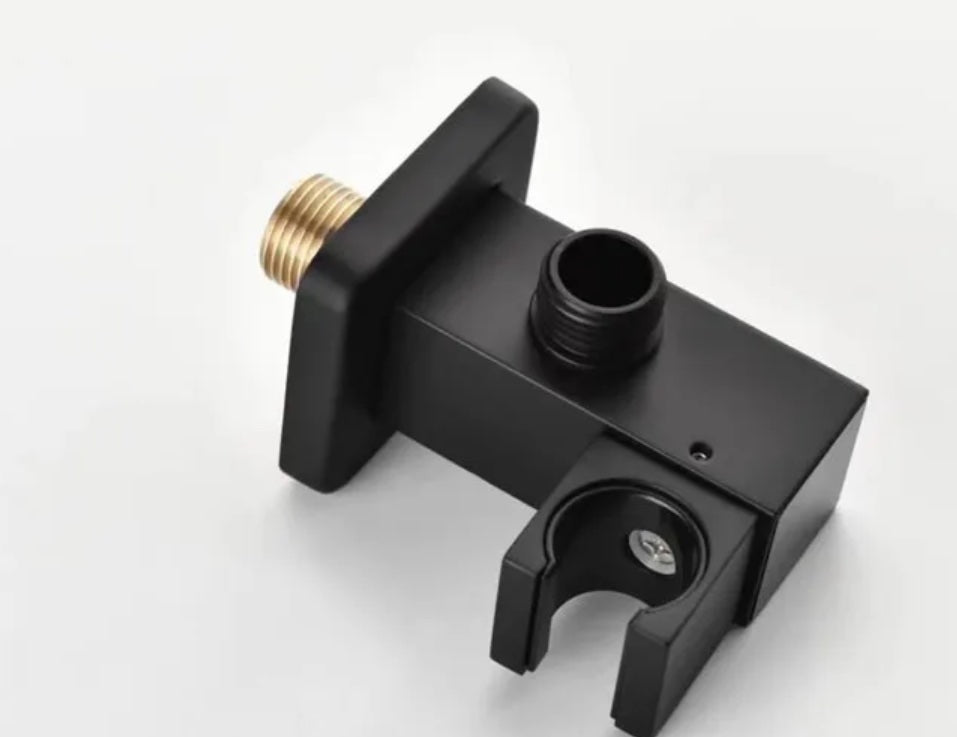Messing Ophangbeugel Draaibare Muurkoppeling met LCD temperatuur weergave houder voor handdouche Vierkant mat zwart