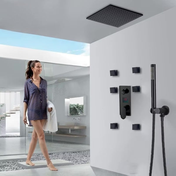 VoordeelPaleis® Doucheset Manhattan Premium Wellness LCD 50 cm plafond regendouche met inbouw muurjets zwart inbouw
