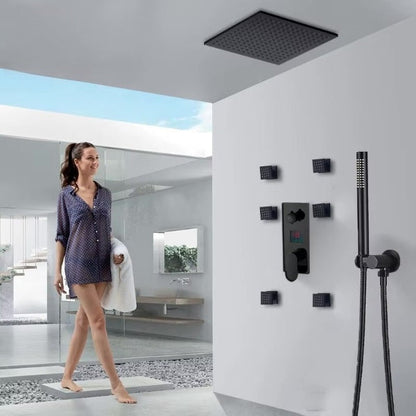 VoordeelPaleis® Doucheset Manhattan Premium Wellness LCD 50 cm plafond regendouche met inbouw muurjets zwart inbouw