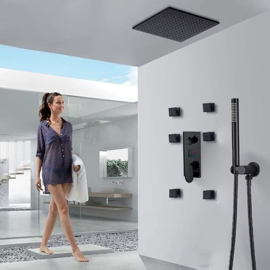 VoordeelPaleis® Doucheset Manhattan Premium Wellness LCD 50 cm plafond regendouche met inbouw muurjets zwart inbouw