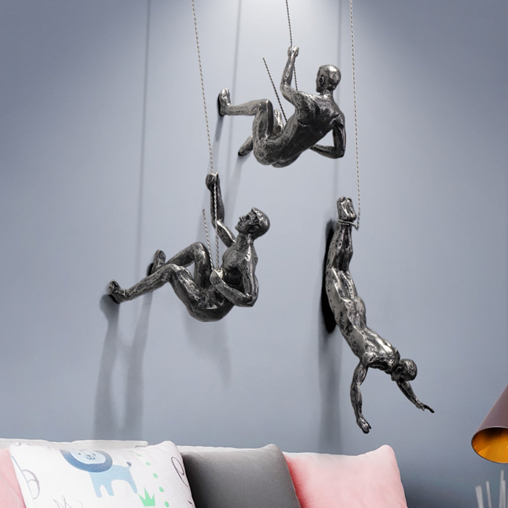 CraftedClimb Klimfiguren Wanddecoratie – Inspirerende Muurkunst van Hars en IJzer