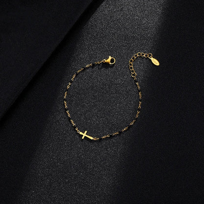 Hemels Kruis Armband in Goudkleurige Roestvrij Staal - Spirituele Elegantie