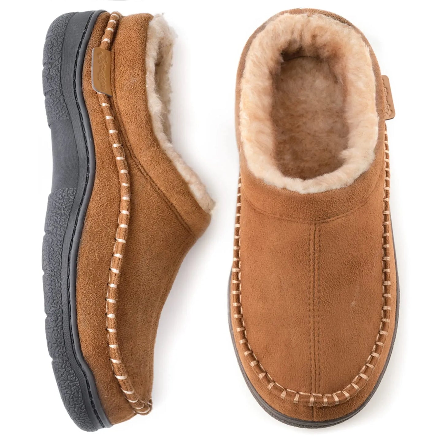 Heren antislip pluche instappers: Warm & brede tenen