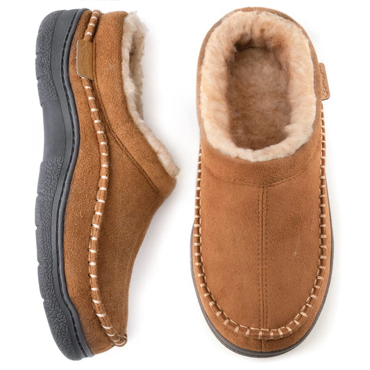 Heren antislip pluche instappers: Warm & brede tenen