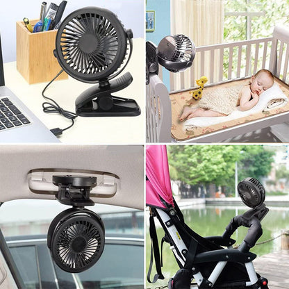 Draagbare Klemventilator met 360° Rotatie – USB & Oplaadbare Batterij