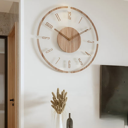 ClearWood Transparante Wandklok – Geruisloos Quartz met Houten Details