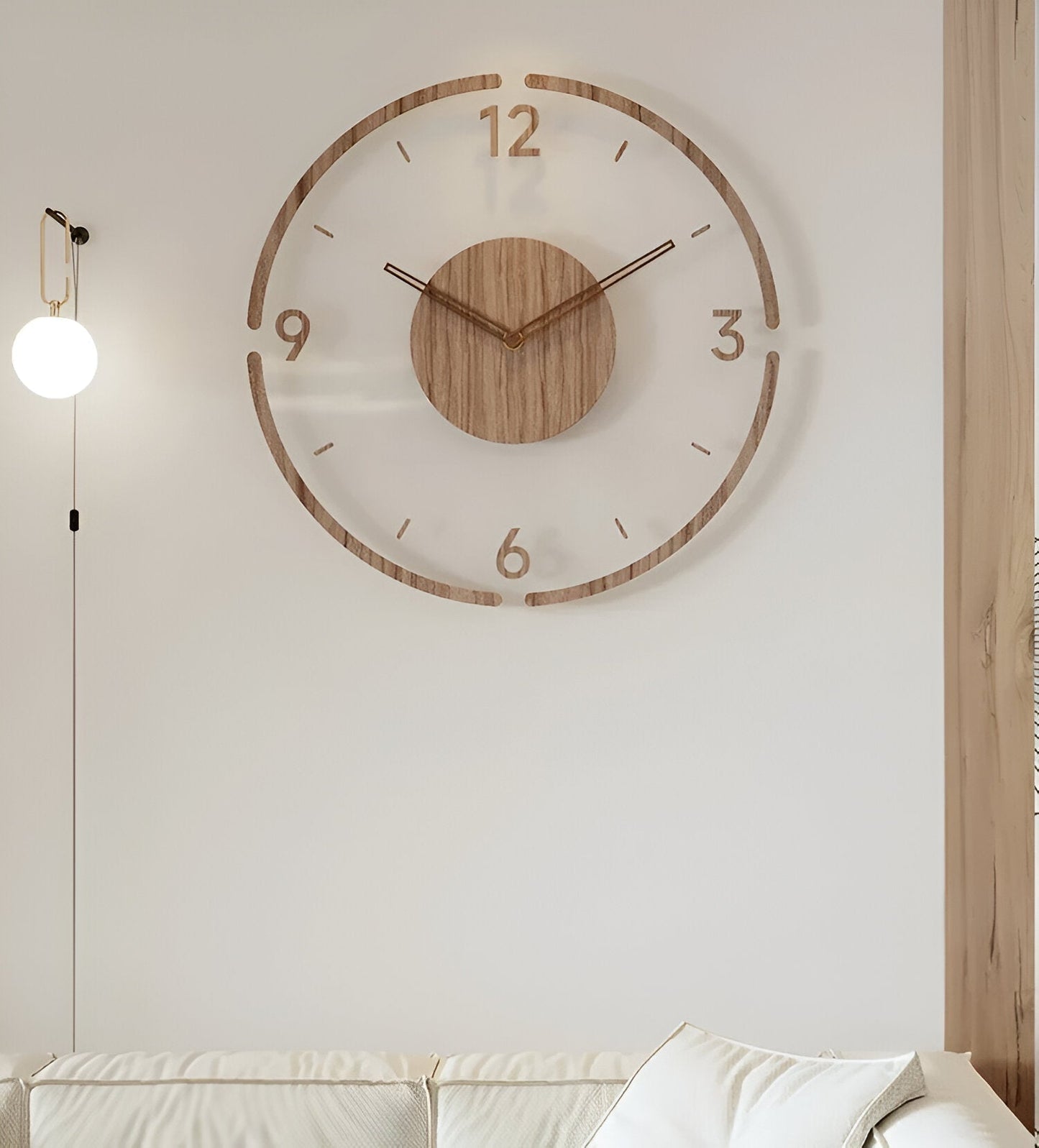 ClearWood Transparante Wandklok – Geruisloos Quartz met Houten Details