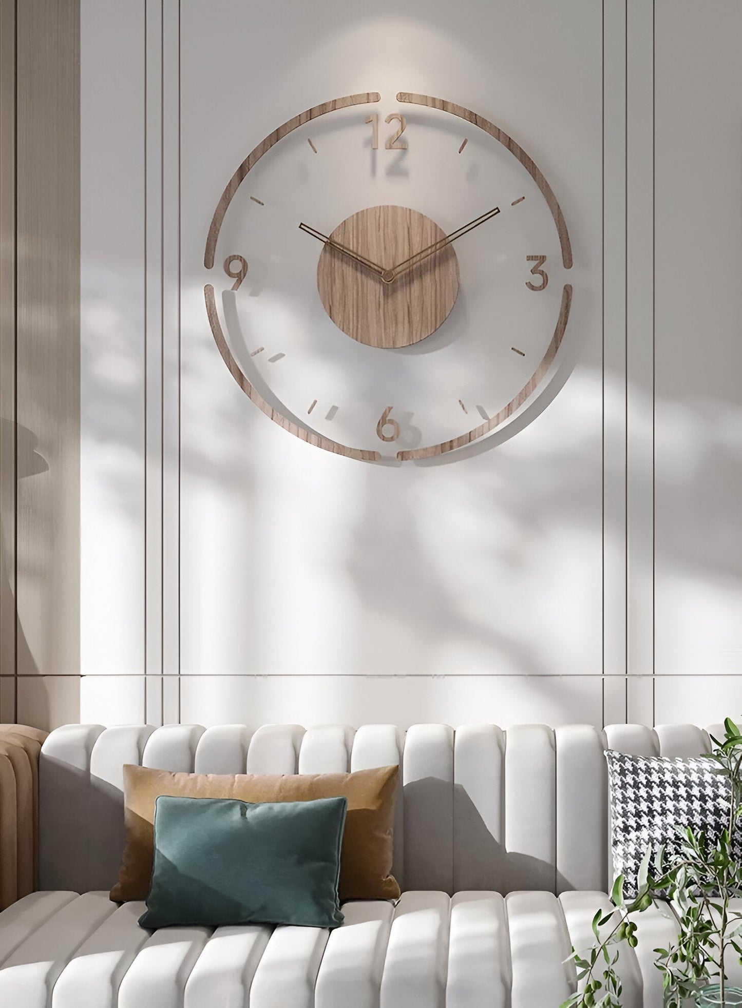 ClearWood Transparante Wandklok – Geruisloos Quartz met Houten Details