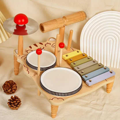 Houten Drumstel – Educatief Muziekspeelgoed met Xylofoon en Instrumenten – Stimuleert Motoriek en Ritme