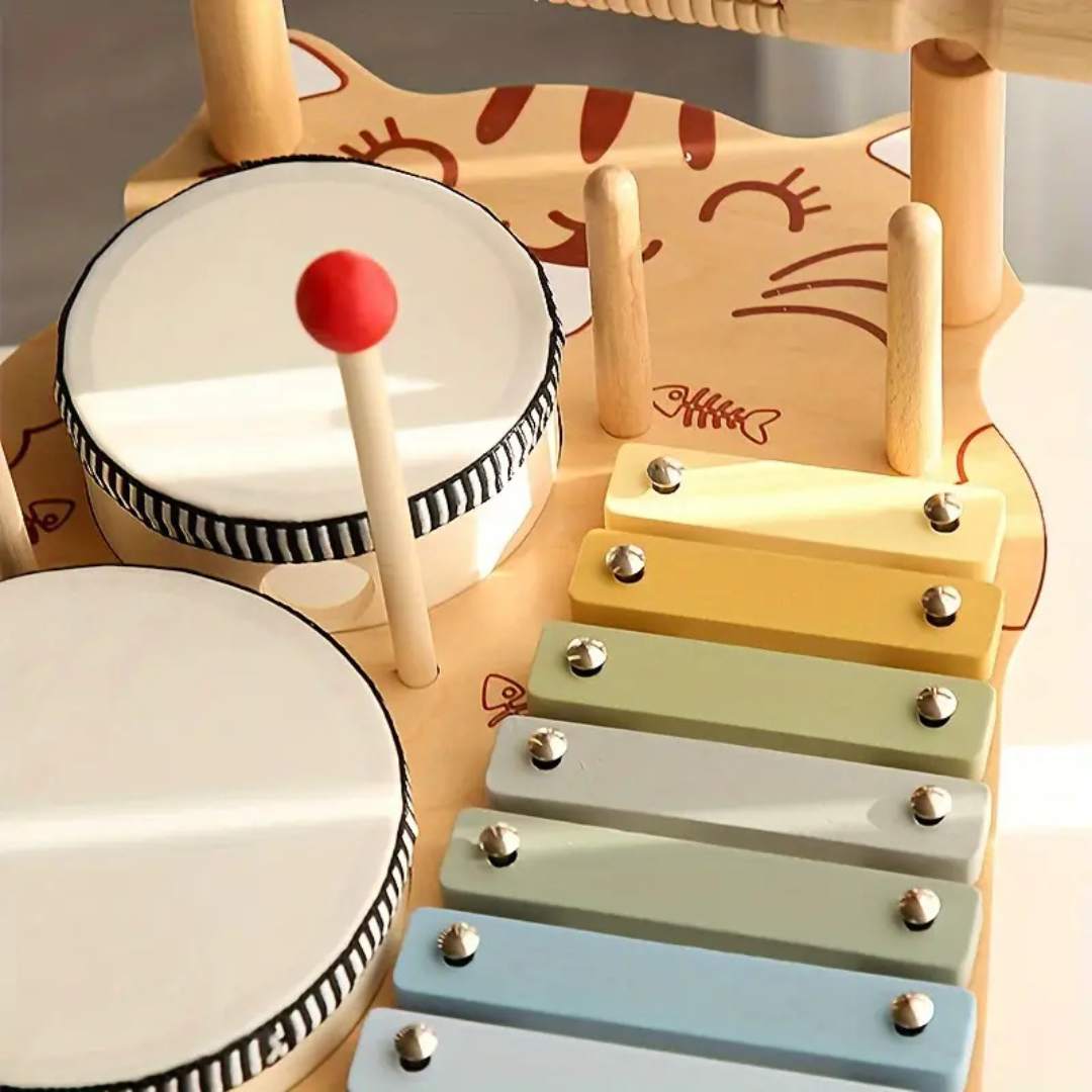 Houten Drumstel – Educatief Muziekspeelgoed met Xylofoon en Instrumenten – Stimuleert Motoriek en Ritme