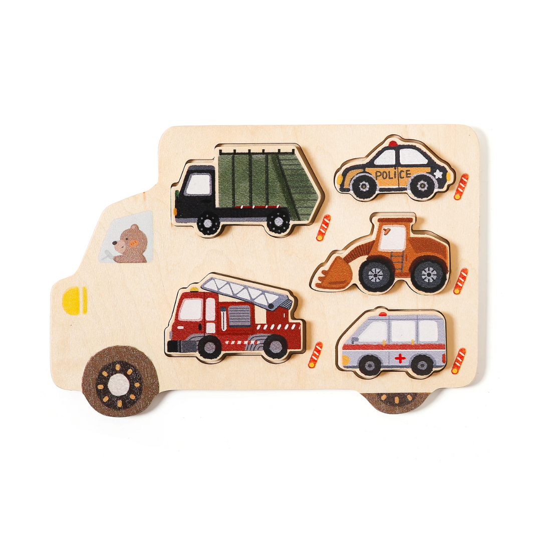 Houten Puzzel – Educatieve PuzzleCars van Duurzaam Hout met 7 Stukken voor Kinderen