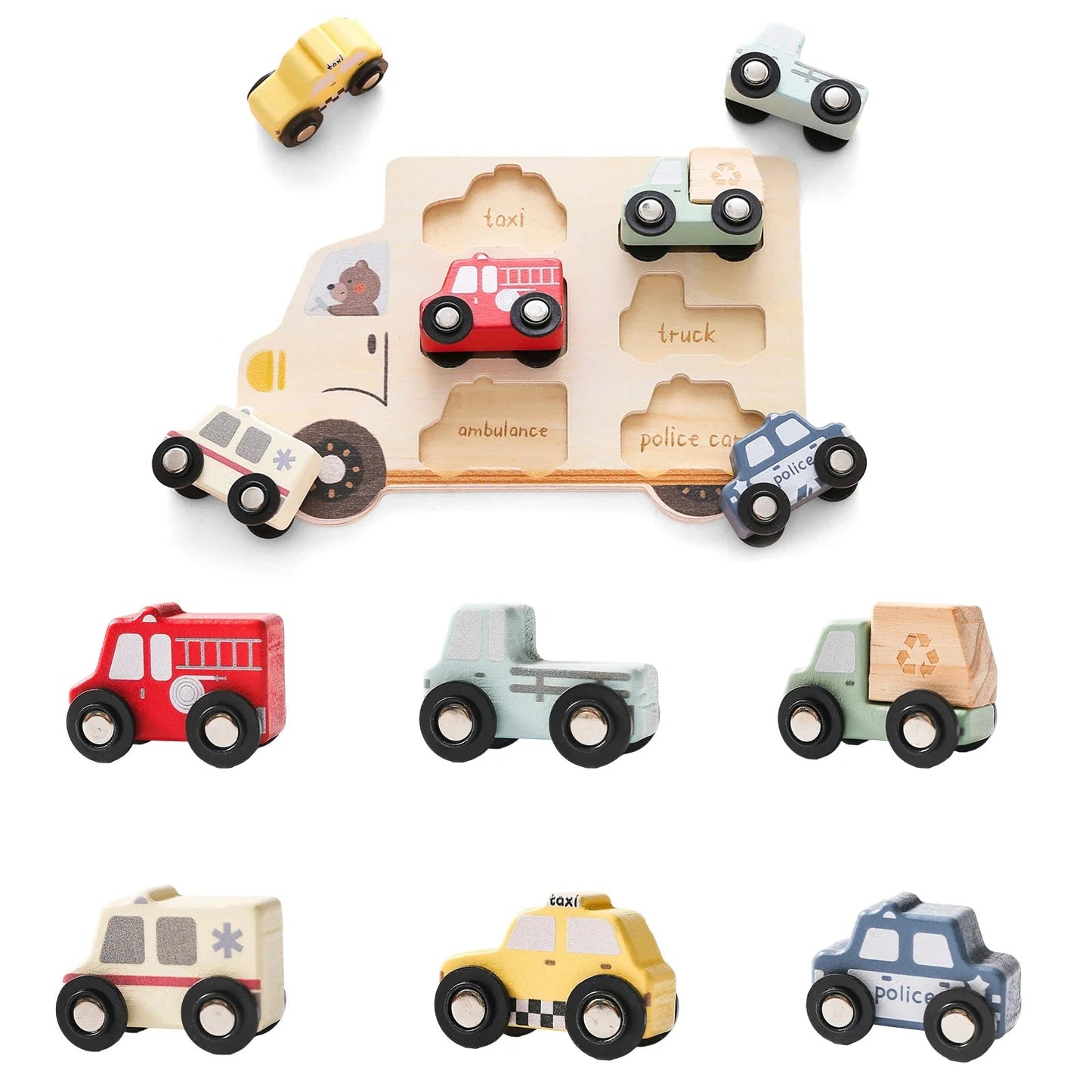 Houten Puzzel – Educatieve PuzzleCars van Duurzaam Hout met 7 Stukken voor Kinderen
