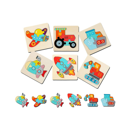Houten Puzzel – Educatieve Vormen en Voertuigen – Ideaal voor Peuters en Kleuters
