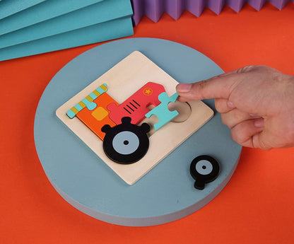 Houten Puzzel – Educatieve Vormen en Voertuigen – Ideaal voor Peuters en Kleuters
