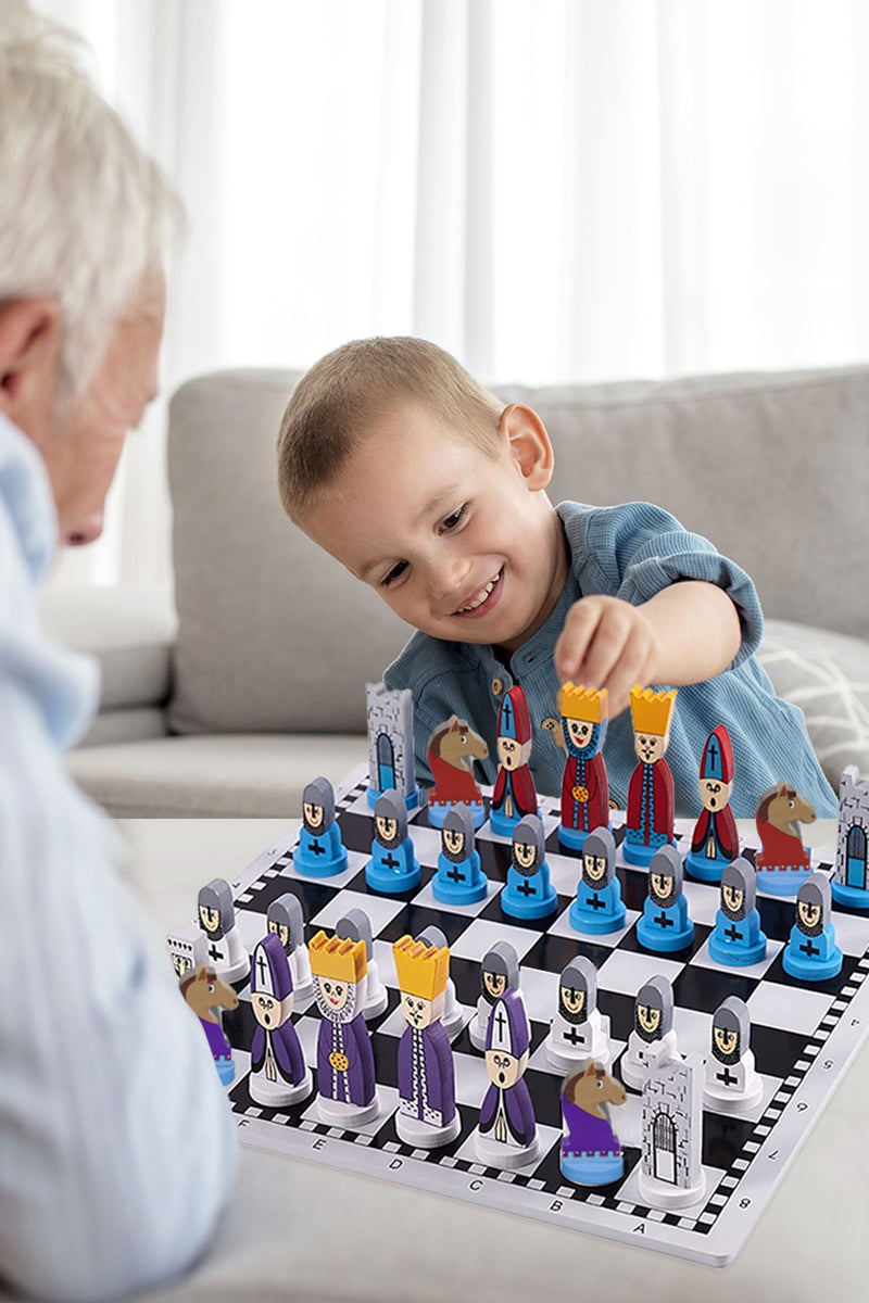 Houten Schaakspel – Kindvriendelijke Schaakset met Kleurrijke Schaakstukken voor Educatief Spel