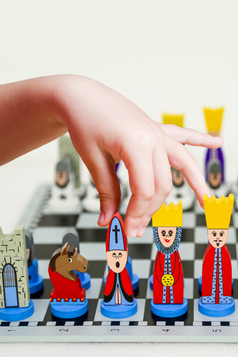 Houten Schaakspel – Kindvriendelijke Schaakset met Kleurrijke Schaakstukken voor Educatief Spel