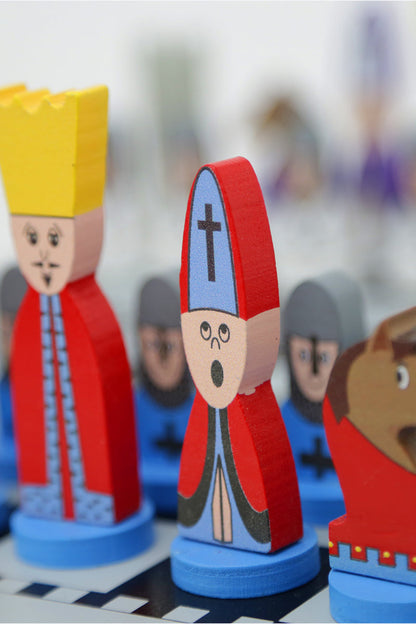Houten Schaakspel – Kindvriendelijke Schaakset met Kleurrijke Schaakstukken voor Educatief Spel