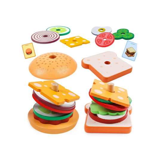 Houten Speelgoed – Creatief Sandwich Stapelspel voor Motorische Ontwikkeling – Educatief Speelgoed 2-3 Jaar