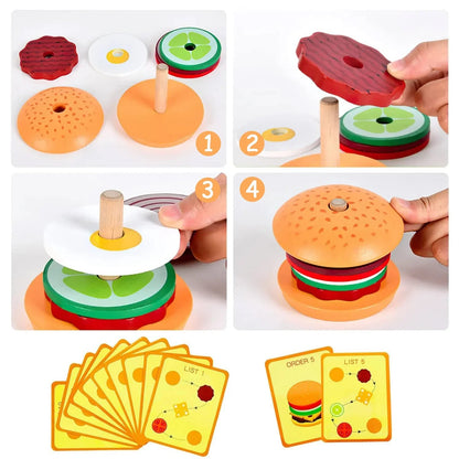 Houten Speelgoed – Creatief Sandwich Stapelspel voor Motorische Ontwikkeling – Educatief Speelgoed 2-3 Jaar