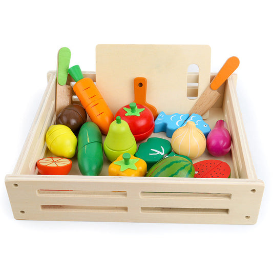 Houten Speelvoedsel Set – Educatief Koken met Veilig Beukenhout, 13 Stukjes Inclusief Snijplank en Messen
