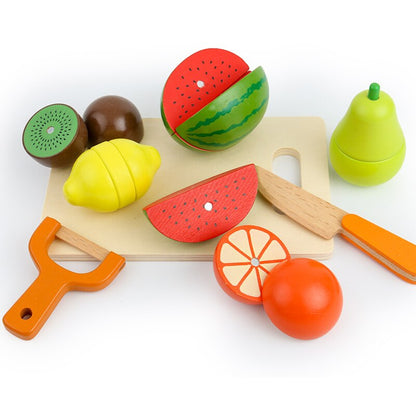 Houten Speelvoedsel Set – Educatief Koken met Veilig Beukenhout, 13 Stukjes Inclusief Snijplank en Messen