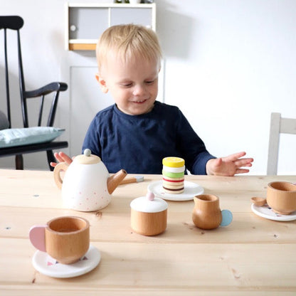 Houten Theeset – Duurzaam en Kindvriendelijk Hout, 11-delige Speelset voor Creatief Rollenspel