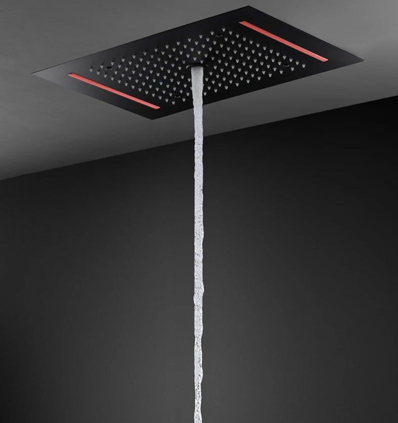 SaniSupreme® AquaTherme Plafond Thermostatische Doucheset Genua 3 weg Inbouw Plafond LED regendouche Mat Zwart