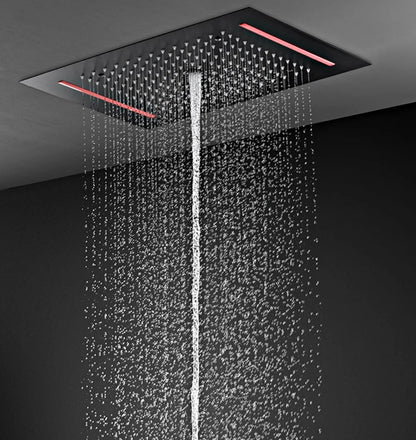 SaniSupreme® AquaTherme Plafond Thermostatische Doucheset Genua 3 weg Inbouw Plafond LED regendouche Mat Zwart