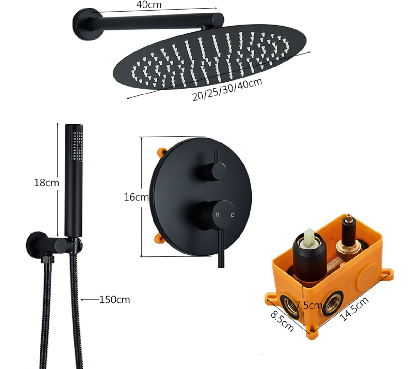 AKTIE SaniSupreme Doucheset Yosemite 25 cm. regendouche rond 2-weg zwart inbouw