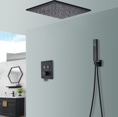 SaniSupreme®SmartPulse Plafond Thermostatische Doucheset Alicante 2 weg 50 cm regendouche vierkant mat zwart