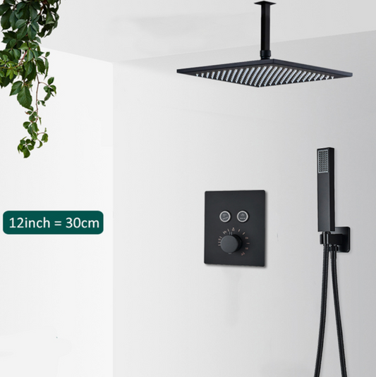 VoordeelPaleis® SmartPulse Plafond Thermostatische Doucheset Alicante 2 weg 40 cm regendouche vierkant mat zwart