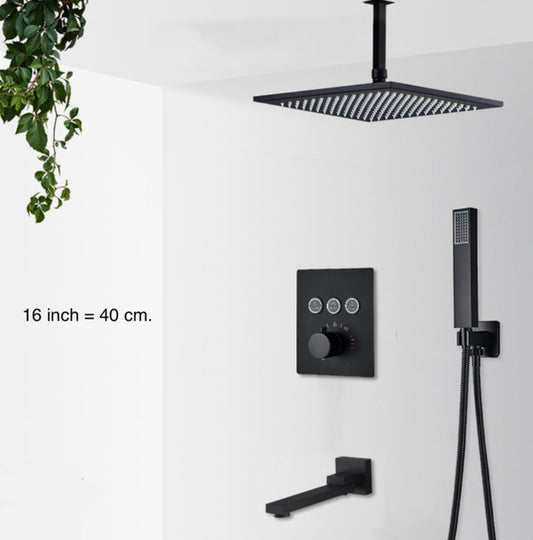 VoordeelPaleis® SmartPulse Plafond Thermostatische Doucheset Alicante 3 weg 40 cm regendouche vierkant mat zwart
