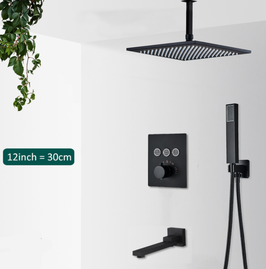 VoordeelPaleis® SmartPulse Plafond Thermostatische Doucheset Alicante 3 weg 30 cm regendouche vierkant mat zwart