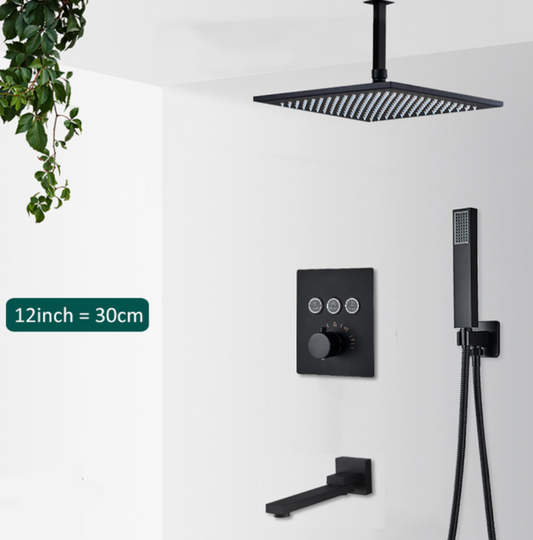 VoordeelPaleis® SmartPulse Plafond Thermostatische Doucheset Alicante 3 weg 30 cm regendouche vierkant mat zwart