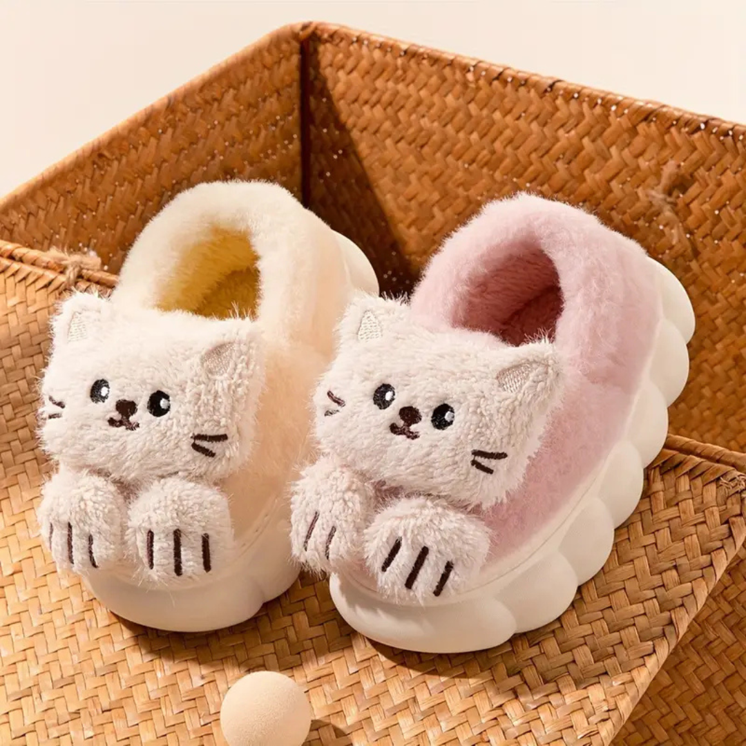 Kinder Sloffen – Zacht Pluche, Antislip Zool, Schattig Kattenmotief – Ideaal voor Binnen Gebruik