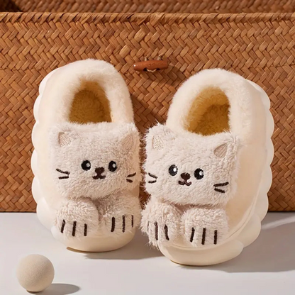 Kinder Sloffen – Zacht Pluche, Antislip Zool, Schattig Kattenmotief – Ideaal voor Binnen Gebruik