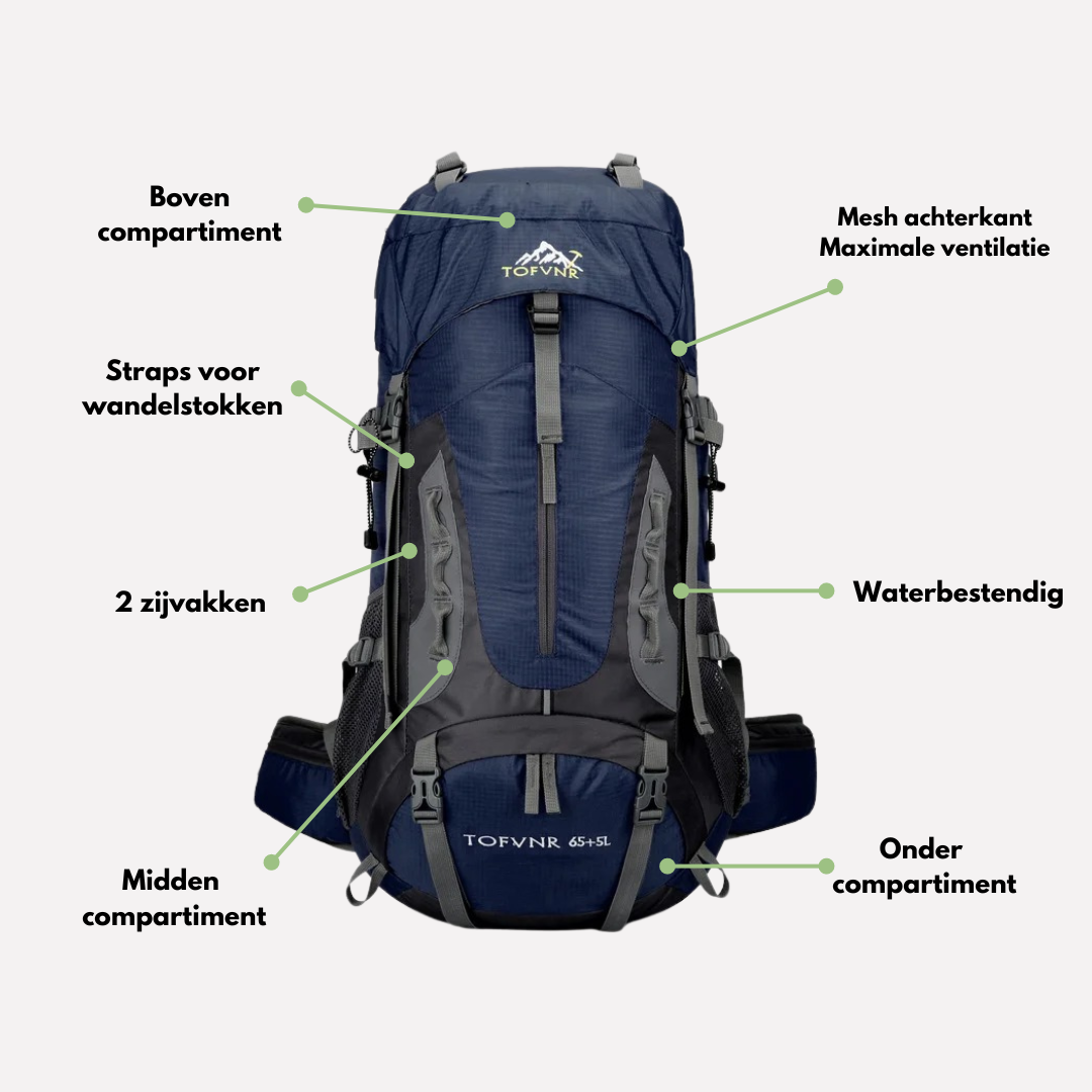 60L Waterdichte Rugzak – Ideaal voor Wandelen en Backpacken