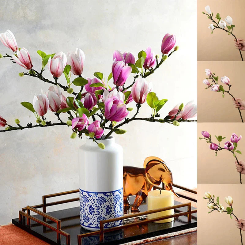 BlijftBloei – Sfeervolle Kunsttak met Realistische Magnolia Bloemen