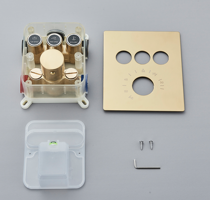 VoordeelPaleis® SmartPulse Plafond Thermostatische Komplete Doucheset Alicante 3 weg Inbouw Plafond LED regendouche La Paz Goud Geborsteld