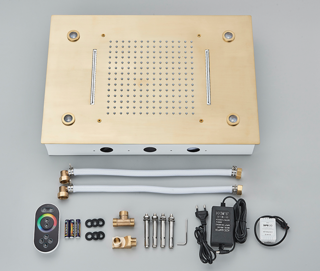 VoordeelPaleis® SmartPulse Plafond Thermostatische Komplete Doucheset Alicante 3 weg Inbouw Plafond LED regendouche La Paz Goud Geborsteld